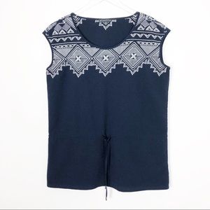 Adrianna Papell Embroidered Navy Blue Top Size S